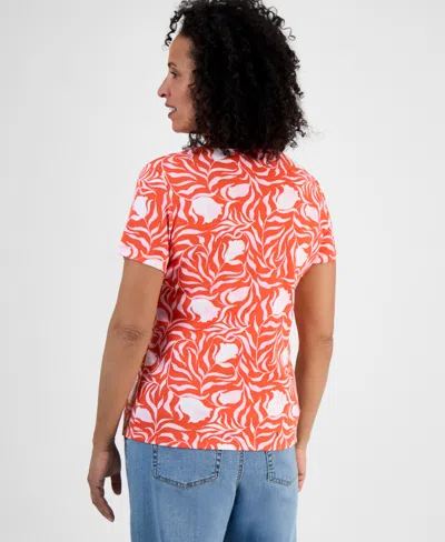 Style & Co Petite Milo Leaves Printed Short-sleeve Scoop-neck T-shirt, Exclusively At Macy's In Milo Orange