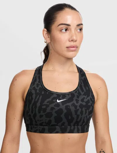 Nike Women's Swoosh Medium Support Printed Sports Bra In Grey