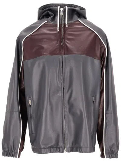 La Rose Elasticated Hooded Leather Jacket In Grey