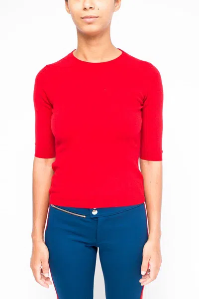 La Rose Red Round Neck Sweater Top In Red