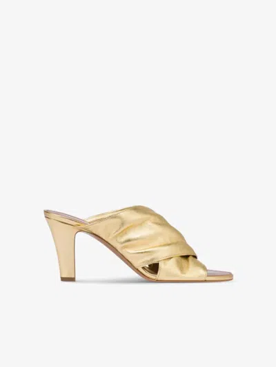 Paris Texas Maria Crossover Metallic Leather Mule Sandals In Grey