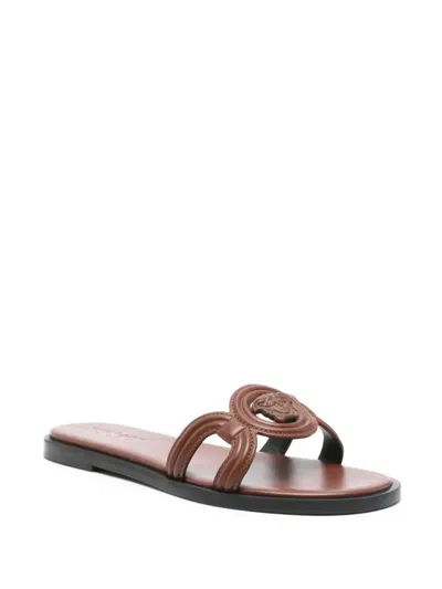 Shop Versace Medusa `95 Slides Sandals In Brown
