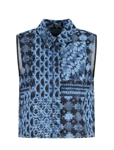 Emporio Armani All-over Print Denim Waistcoat In Blue Fancy