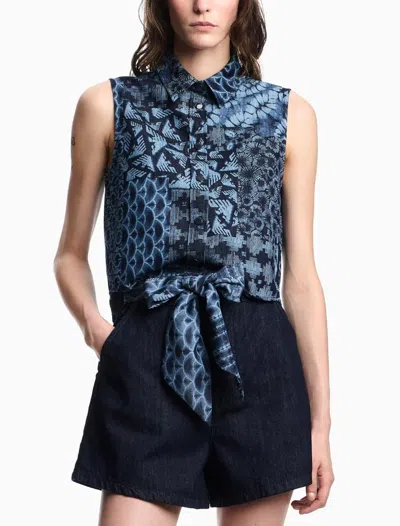 Emporio Armani All-over Print Denim Waistcoat In Blue Fancy