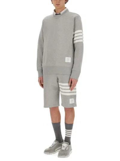 Thom Browne Loopback Jersey Knit 4-bar Crewneck Sweatshirt In Grey