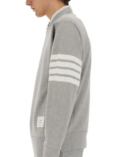 Thom Browne Loopback Jersey Knit 4-bar Crewneck Sweatshirt In Grey