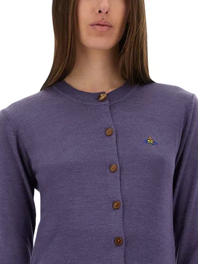 Vivienne Westwood Wool Blend Bea Cardigan With Ribbed Cuffs And Hem In Purple