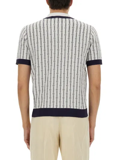 Casablanca White Polo With Classic Collar And All-over Logo Motif In Cotton Man In Multicolour