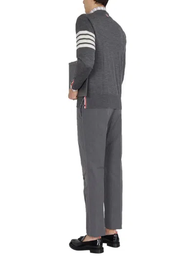 Thom Browne Men Cardigan With Inlay 4bar In Grey