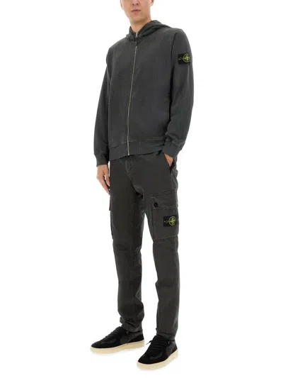 Stone Island Front Zip Closure Grey Zipper Hoodie In Grey