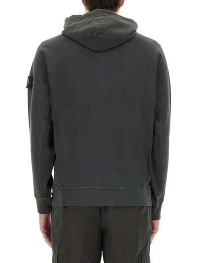 Stone Island Front Zip Closure Grey Zipper Hoodie In Grey