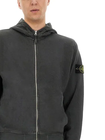 Stone Island Front Zip Closure Grey Zipper Hoodie In Grey