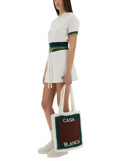Casablanca Textured Fabric Tennis Skirt With Drawstring Waist In White