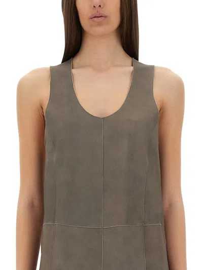 Alysi Sleeveless Leather Maxi Dress With Deep V-neckline In Grey