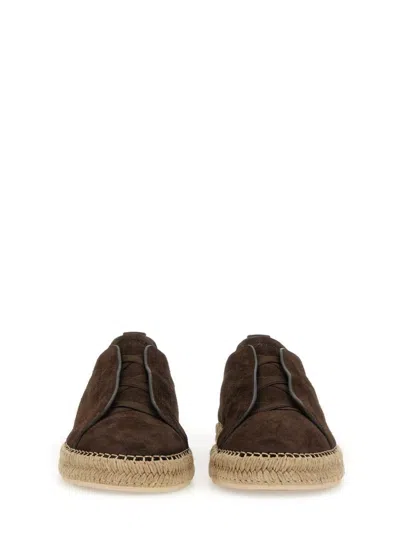 Shop Zegna Leather Espadrille In Brown