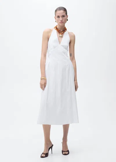 Mango Cotton Halter Neck Drop Waist Midaxi Dress In White