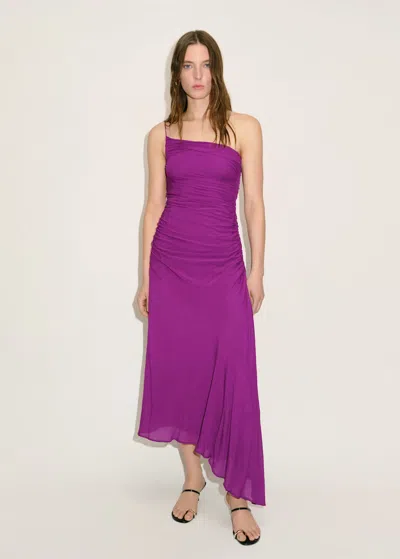 Mango Asymmetrical Dress With Gathered Sides Purple In Purple