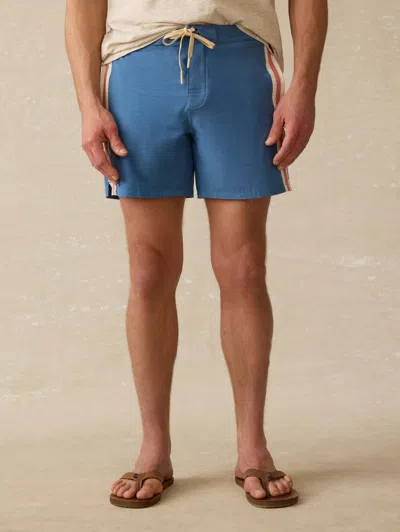 Faherty Retro Surf Mid-length Striped Swim Shorts In Blue Horizon Stripe