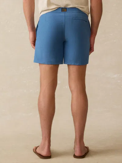 Faherty Retro Surf Mid-length Striped Swim Shorts In Blue Horizon Stripe