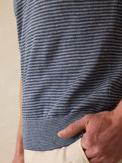 Faherty Short-sleeve Linen Sweater Polo In Cayman Navy Feeder