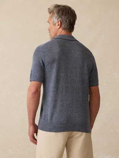 Faherty Short-sleeve Linen Sweater Polo In Cayman Navy Feeder