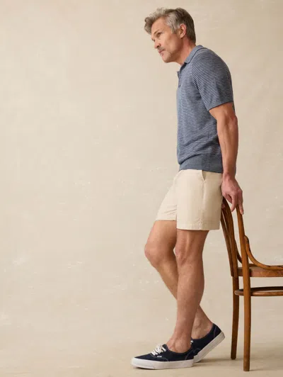 Faherty Short-sleeve Linen Sweater Polo In Cayman Navy Feeder