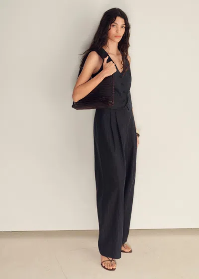 Mango Straight-fit Linen-blend Suit Trousers Navy In Navy