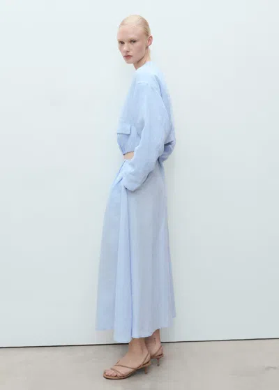 Mango Linent Skirt With Pleat Detail Sky Blue In Sky Blue