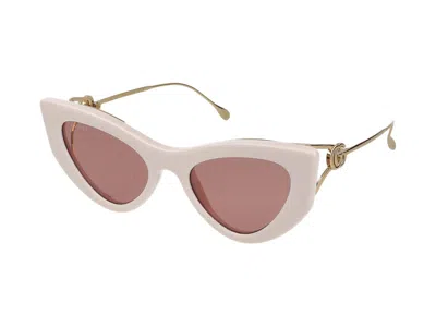 Gucci Double G Cat-eye Sunglasses In Ivory Gold Red