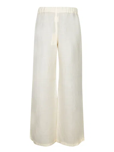 120% Lino Relaxed Wide-leg Linen Pants With Drawstring Waist In Beige