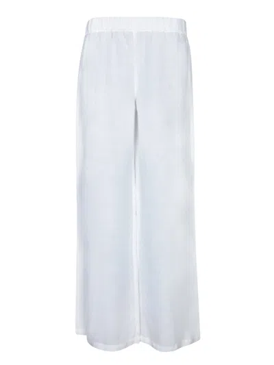 120% Lino Relaxed Wide-leg Linen Pants With Drawstring Waist In White