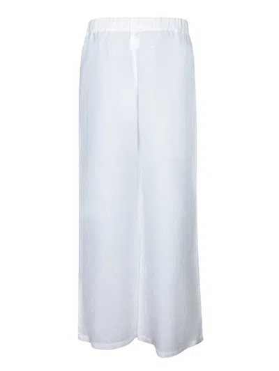 120% Lino Relaxed Wide-leg Linen Pants With Drawstring Waist In White