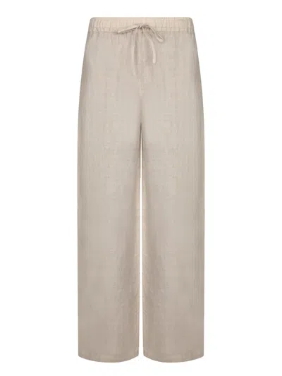 120% Lino Relaxed Wide-leg Linen Pants With Drawstring Waist In Beige