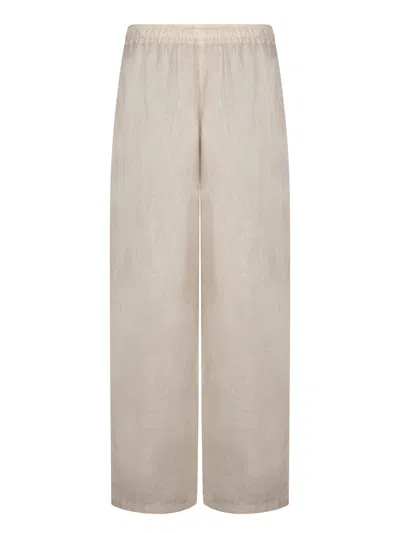 120% Lino Relaxed Wide-leg Linen Pants With Drawstring Waist In Beige