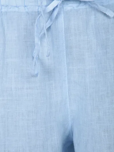 120% Lino Relaxed Wide-leg Linen Pants With Drawstring Waist In Blue