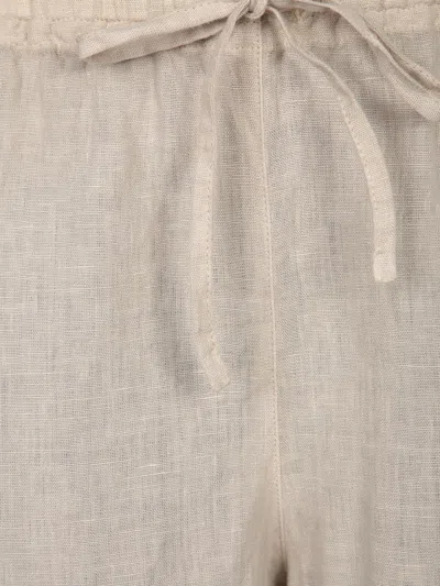 120% Lino Relaxed Wide-leg Linen Pants With Drawstring Waist In Beige