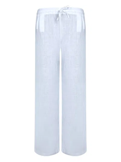 120% Lino Relaxed Wide-leg Linen Pants With Drawstring Waist In White