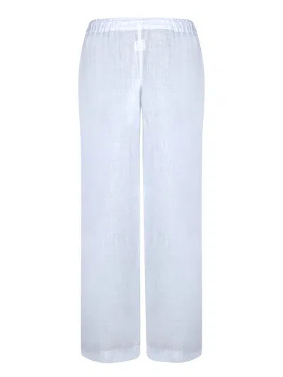 120% Lino Relaxed Wide-leg Linen Pants With Drawstring Waist In White