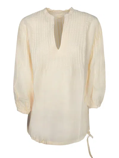 120% Lino Embroidered Ecru Linen Blouse In Beige