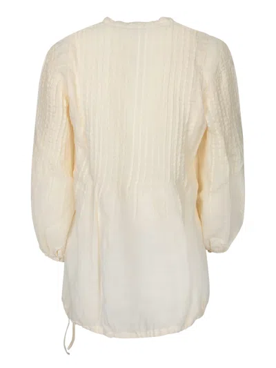 120% Lino Embroidered Ecru Linen Blouse In Beige