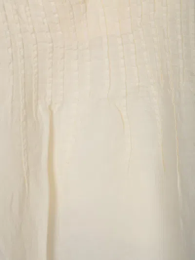 120% Lino Embroidered Ecru Linen Blouse In Beige