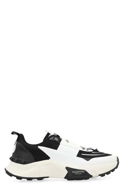 Valentino True Act Leather-trimmed Mesh And Rubber Sneakers In Black