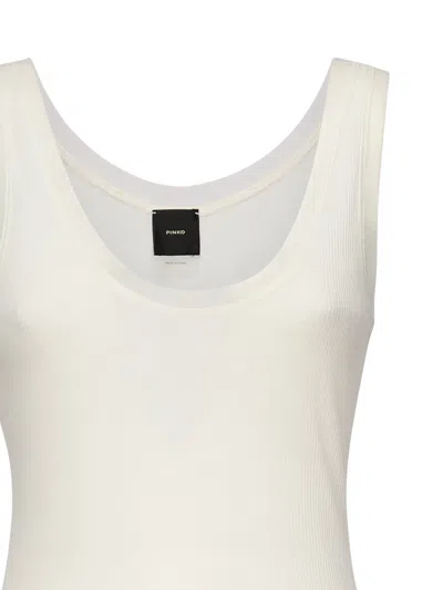 Pinko Crewneck Distressed Ribbed Sleeveless Stretch Top In White