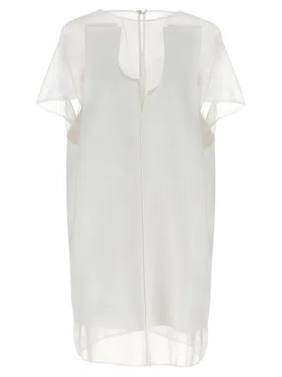 Khaite White Panel Midi Dress With Sheer Inserts In White