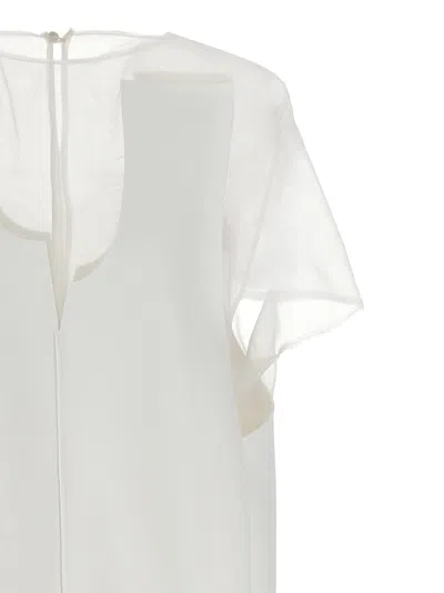 Khaite White Panel Midi Dress With Sheer Inserts In White