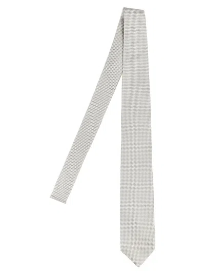 Barba Napoli Pointed Tip Slim Silk Tie With Textured Pattern In White