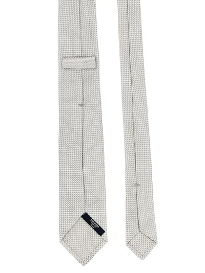 Barba Napoli Pointed Tip Slim Silk Tie With Textured Pattern In White