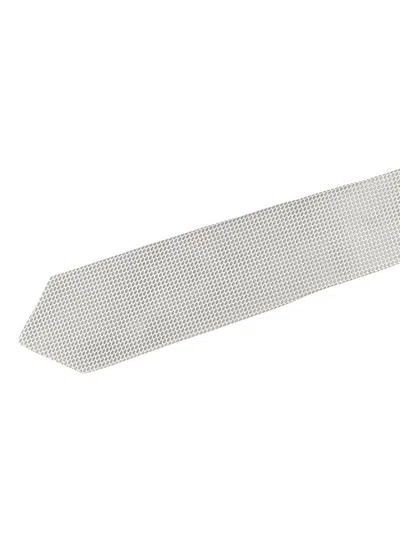 Barba Napoli Pointed Tip Slim Silk Tie With Textured Pattern In White