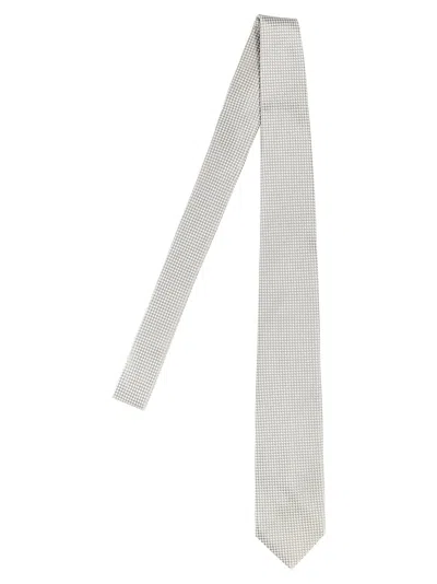 Barba Napoli Pointed Tip Slim Silk Tie With Textured Pattern In White