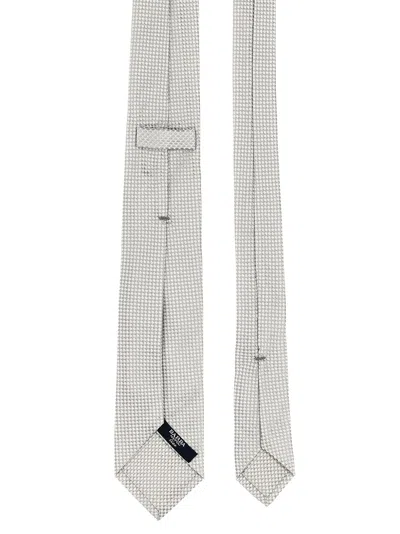Barba Napoli Pointed Tip Slim Silk Tie With Textured Pattern In White